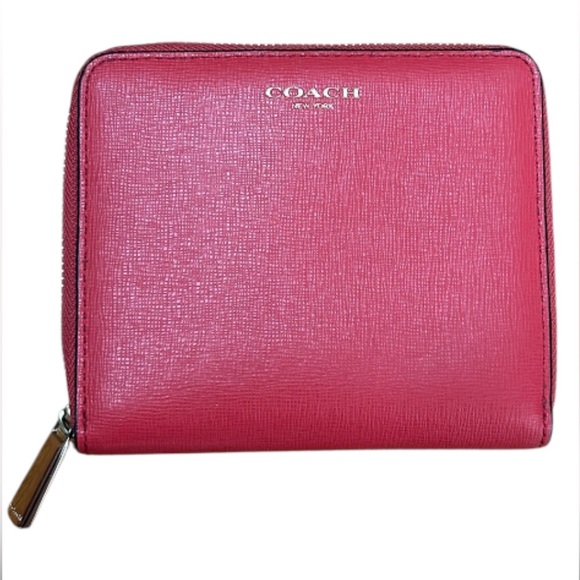 Coach Red/Coral Zip-around Leather Compact Wallet - Picture 1 of 8